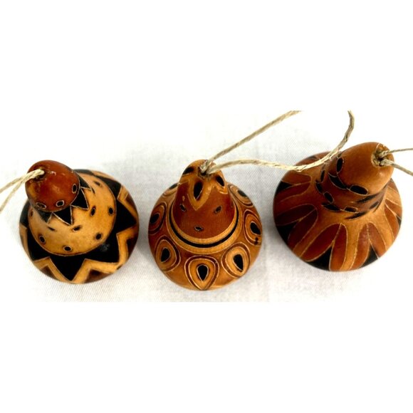 Gourd Bell Christmas Ornaments Terra Cotta Birds 3.25" Lot of 3 Natural Decor - Picture 5 of 7